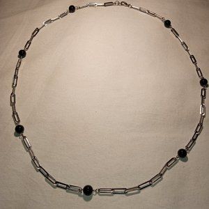 Black Onyx Beaded Paperclip Station Necklace Never worn